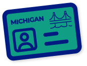 green and blue icon of Michigan Lisence